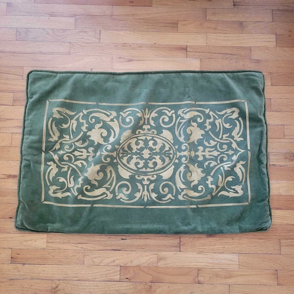 Pintura Studio Olive Green Velour Custom Rectangle Pillow Cover Damask Medallion